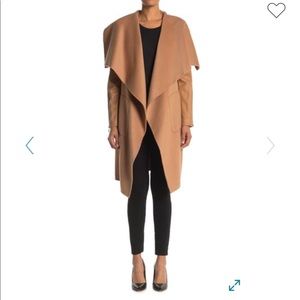 NWT BCBG Maxazria Camel Coat Leather Sleeve Coat